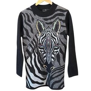 Vintage Carole Little Zebra Sweater Metallic Animal Print 90s Art Maximalist
